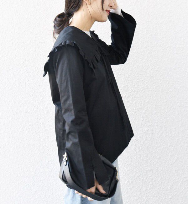 SHIPS any「SHIPS any:〈洗濯機可能〉コットン サテン フリル カラー ブラウス」|シャツ・ブラウス|