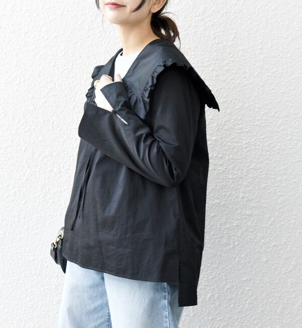 SHIPS any「SHIPS any:〈洗濯機可能〉コットン サテン フリル カラー ブラウス」|シャツ・ブラウス|