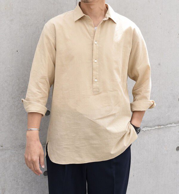 SHIPS any「SHIPS any: 〈洗濯機可能〉コットン  / リネン 7分袖 プルオーバーシャツ 24SS◇」|シャツ・ブラウス|ベージュ