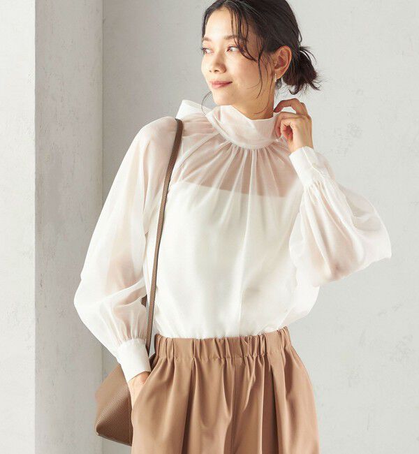 SHIPS for women「〈手洗い可能〉オーガンジー リボン ブラウス」|シャツ・ブラウス|ホワイト系