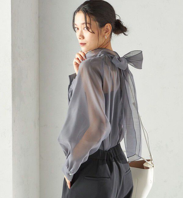 SHIPS for women「〈手洗い可能〉オーガンジー リボン ブラウス」|シャツ・ブラウス|