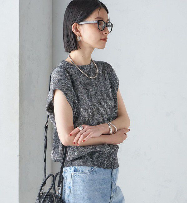 SHIPS for women「〈手洗い可能〉ラメ混 ペーパー 編地 コンビ プルオーバー ◇」|ニット・セーター|