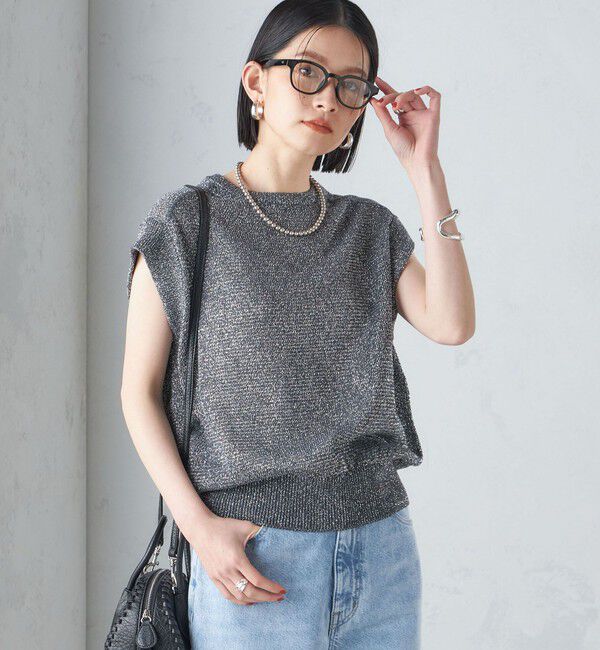 SHIPS for women「〈手洗い可能〉ラメ混 ペーパー 編地 コンビ プルオーバー ◇」|ニット・セーター|