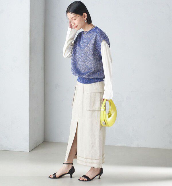 SHIPS for women「〈手洗い可能〉ラメ混 ペーパー 編地 コンビ プルオーバー ◇」|ニット・セーター|