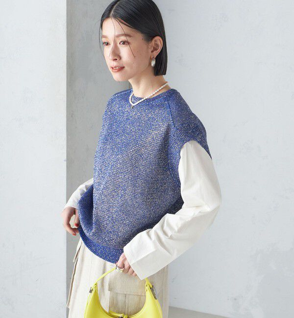 SHIPS for women「〈手洗い可能〉ラメ混 ペーパー 編地 コンビ プルオーバー ◇」|ニット・セーター|