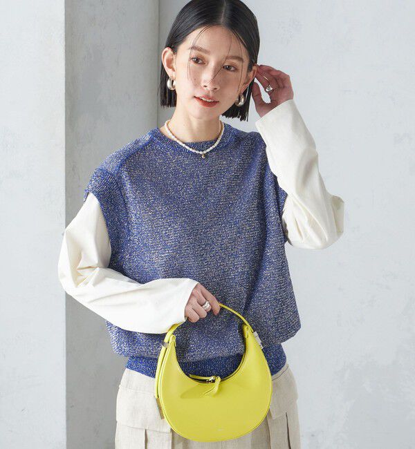SHIPS for women「〈手洗い可能〉ラメ混 ペーパー 編地 コンビ プルオーバー ◇」|ニット・セーター|