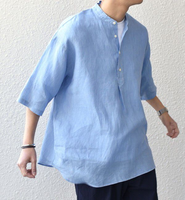 SHIPS any「SHIPS any: ピュアリネン バンド スキッパー ハーフスリーブ プルオーバー シャツ 25SS◇」|シャツ・ブラウス|ライトブルー