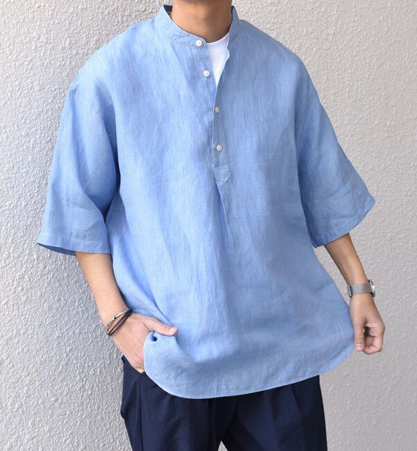 SHIPS any「SHIPS any: ピュアリネン バンド スキッパー ハーフスリーブ プルオーバー シャツ 25SS◇」|シャツ・ブラウス|