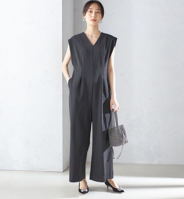 SHIPS for women「little black:Vネック ワイド シルエット オールインワン（セレモニー対応可）」|オールインワン|