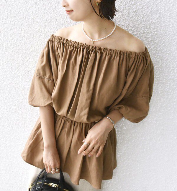 SHIPS for women「【WEB限定】〈洗濯機可能〉麻混 2WAY オフショルダー ブラウス」|シャツ・ブラウス|キャメル