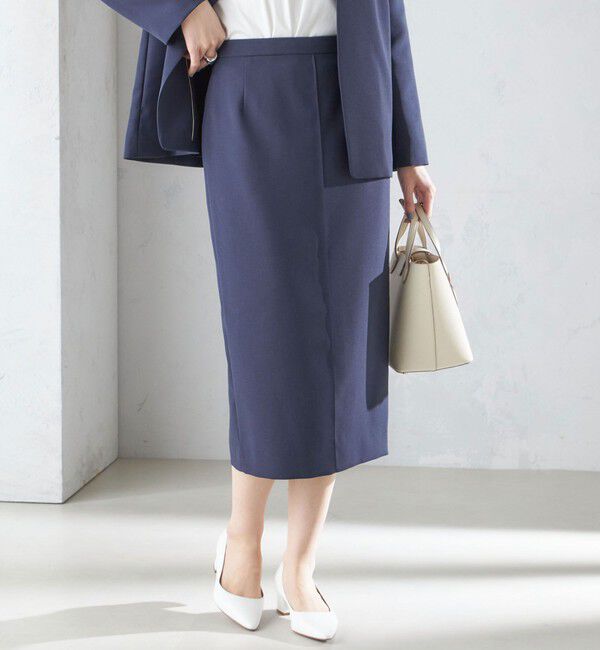 SHIPS for women「〈手洗い可能／撥水加工／接触冷感〉フロント ステッチ タイト スカート（セットアップ対応）」|スカート|ネイビー