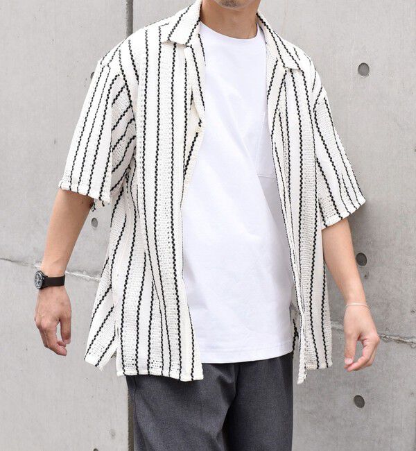 SHIPS any「SHIPS any: マルチパターン オープンカラー メッシュ シアー シャツ◇」|シャツ・ブラウス|