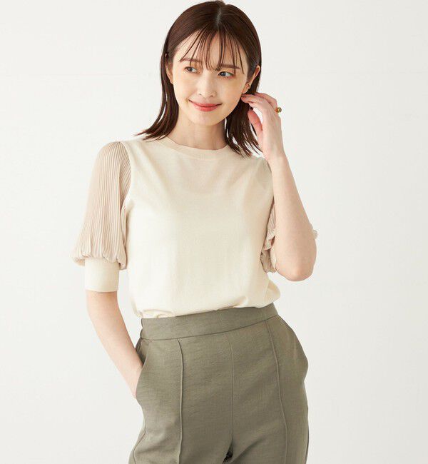 SHIPS Colors 「SHIPS Colors:〈手洗い可能〉プリーツ コンビ 5分袖 ニット◇」|ニット・セーター|