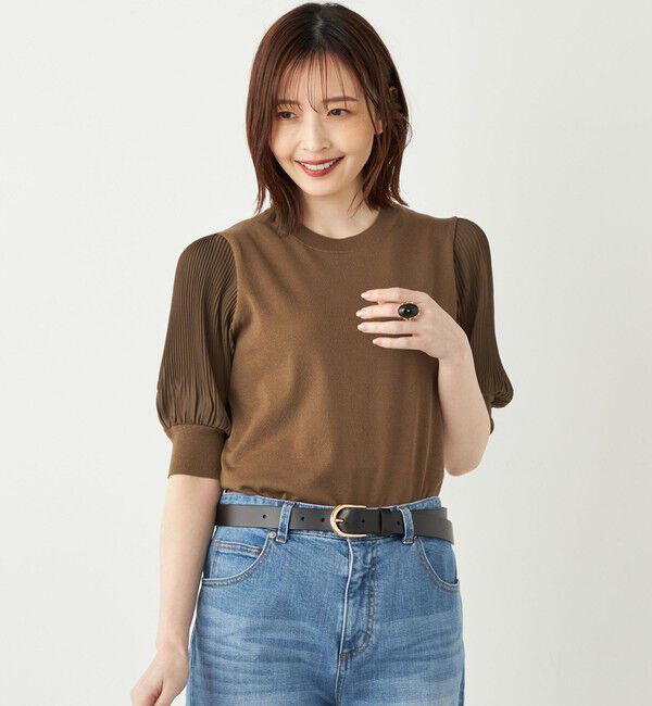 SHIPS Colors 「SHIPS Colors:〈手洗い可能〉プリーツ コンビ 5分袖 ニット◇」|ニット・セーター|