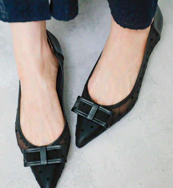 quaranciel「quaranciel: シアー ドット リボン ポインテッド パンプス」|パンプス|