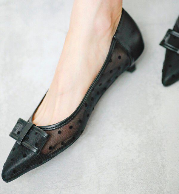 quaranciel「quaranciel: シアー ドット リボン ポインテッド パンプス」|パンプス|