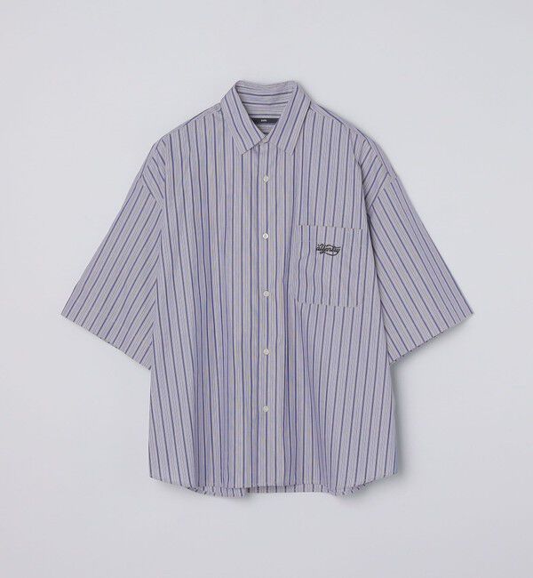 SHIPS「SHIPS: ストライプ ブロード レギュラーカラー ショートスリーブ オーバー シャツ」|シャツ・ブラウス|ネイビー