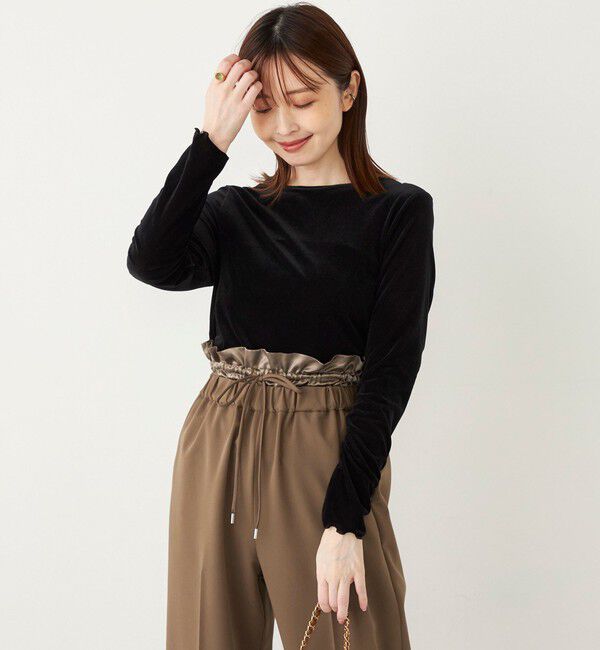 SHIPS Colors 「SHIPS Colors:〈手洗い可能〉メッシュ ポリエステルベロア クルーネック トップス◇」|Tシャツ・カットソー|ブラック