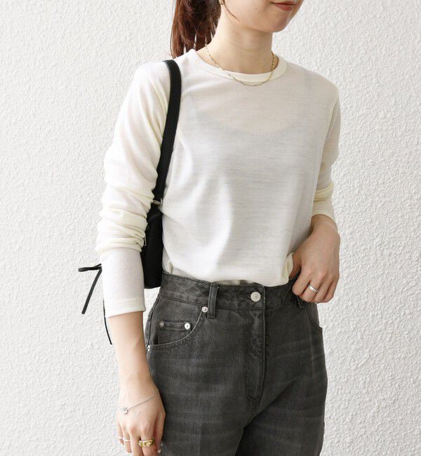 SHIPS any「SHIPS any:〈手洗い可能〉ウール ソフトシアー ラウンドヘム ロングスリーブ TEE」|Tシャツ・カットソー|
