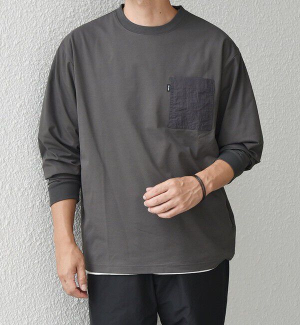 SHIPS any「【WEB限定】SHIPS any: 〈撥水加工〉Teflon EcoElite(TM) ナイロンポケット Tシャツ (ロンT)◇」|Tシャツ・カットソー|ダークグレー