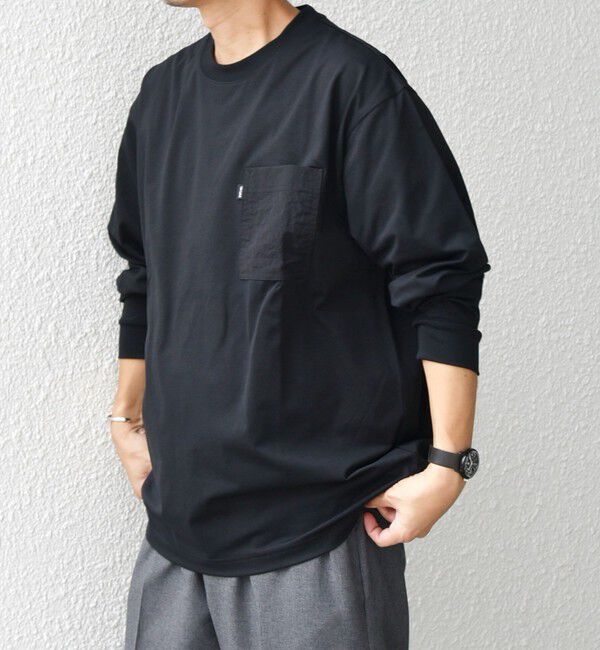 SHIPS any「【WEB限定】SHIPS any: 〈撥水加工〉Teflon EcoElite(TM) ナイロンポケット Tシャツ (ロンT)◇」|Tシャツ・カットソー|ブラック