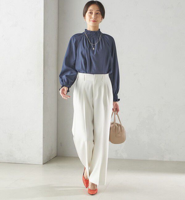 SHIPS for women「〈洗濯機可能〉シャーリング ネック 長袖 ブラウス」|シャツ・ブラウス|