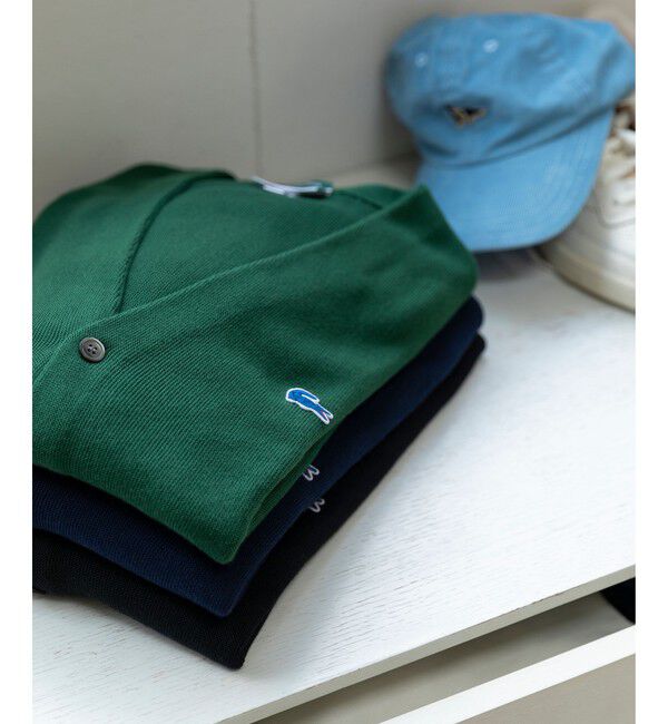 SHIPS「【SHIPS別注】LACOSTE: コットン/ポリエステル Vネック カーディガン 24FW」|カーディガン|ダークグリーン