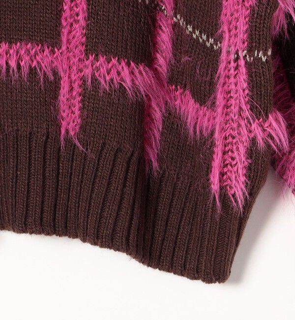 SHIPS any「SHIPS any:〈手洗い可能〉シャギー チェック クルーネック プルオーバー」|ニット・セーター|