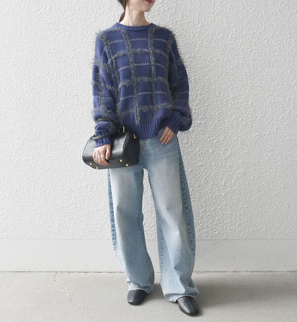 SHIPS any「SHIPS any:〈手洗い可能〉シャギー チェック クルーネック プルオーバー」|ニット・セーター|