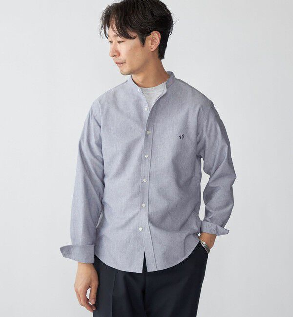 SHIPS「【WEB限定】SHIPS: 防シワ・吸水速乾 Drymix(R) ワンポイントロゴバンドカラーシャツ」|シャツ・ブラウス|