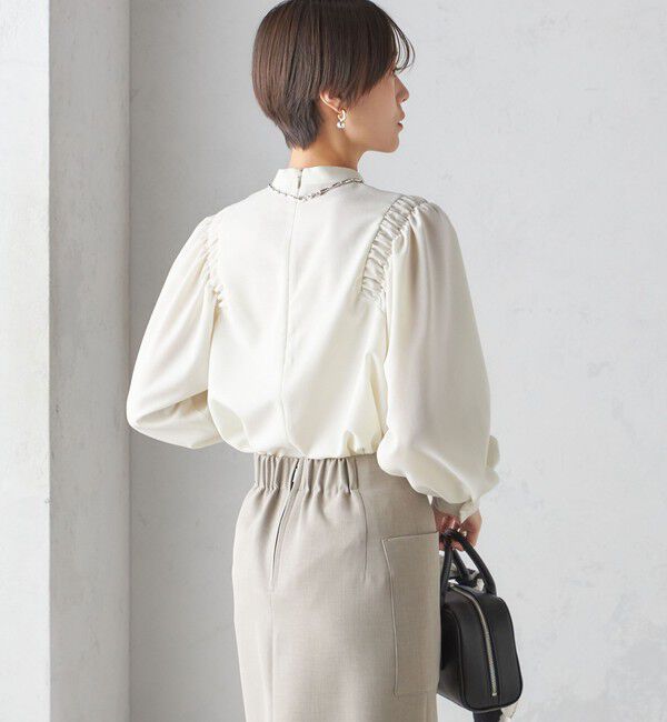 SHIPS for women「〈手洗い可能〉ウール混 スタンドカラー 袖 シャーリング ブラウス」|シャツ・ブラウス|