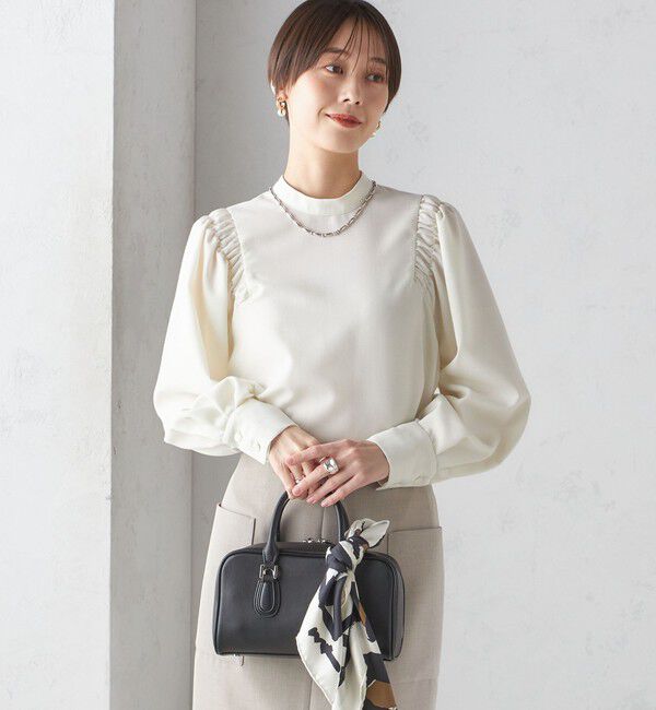 SHIPS for women「〈手洗い可能〉ウール混 スタンドカラー 袖 シャーリング ブラウス」|シャツ・ブラウス|