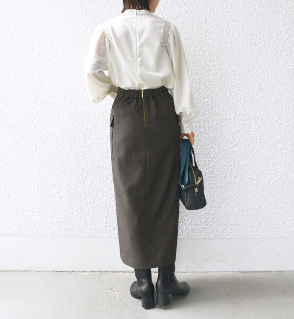 SHIPS for women「〈手洗い可能〉ウール混 スタンドカラー 袖 シャーリング ブラウス」|シャツ・ブラウス|