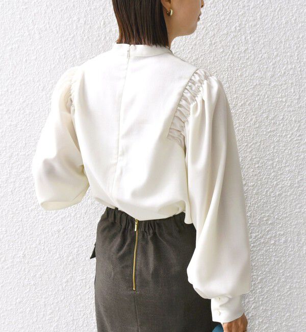 SHIPS for women「〈手洗い可能〉ウール混 スタンドカラー 袖 シャーリング ブラウス」|シャツ・ブラウス|