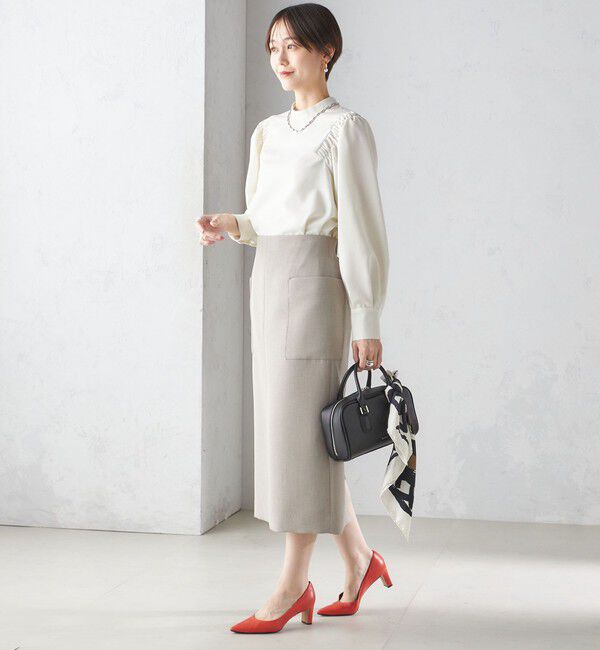 SHIPS for women「〈手洗い可能〉ウール混 スタンドカラー 袖 シャーリング ブラウス」|シャツ・ブラウス|