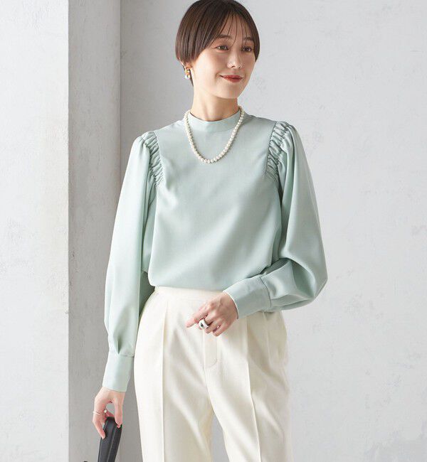 SHIPS for women「〈手洗い可能〉ウール混 スタンドカラー 袖 シャーリング ブラウス」|シャツ・ブラウス|