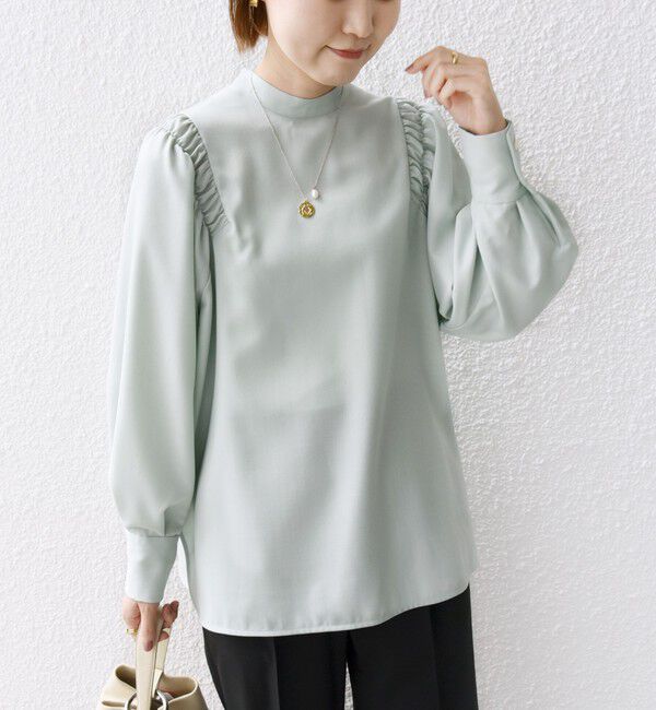 SHIPS for women「〈手洗い可能〉ウール混 スタンドカラー 袖 シャーリング ブラウス」|シャツ・ブラウス|