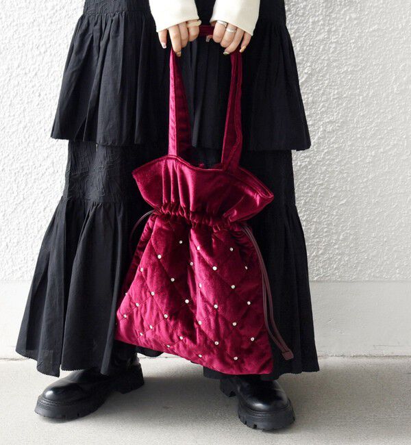 SHIPS any「SHIPS any: ビジュー ポリエステル ベロア キルティング ドロスト トートバッグ」|トートバッグ|