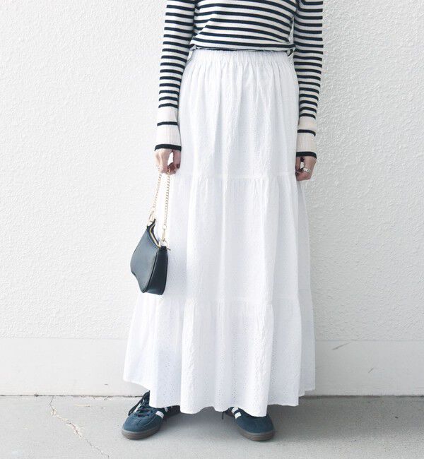 SHIPS any「SHIPS any:〈洗濯機可能〉エンブロイダリー シャンブレー ティアード スカート」|スカート|