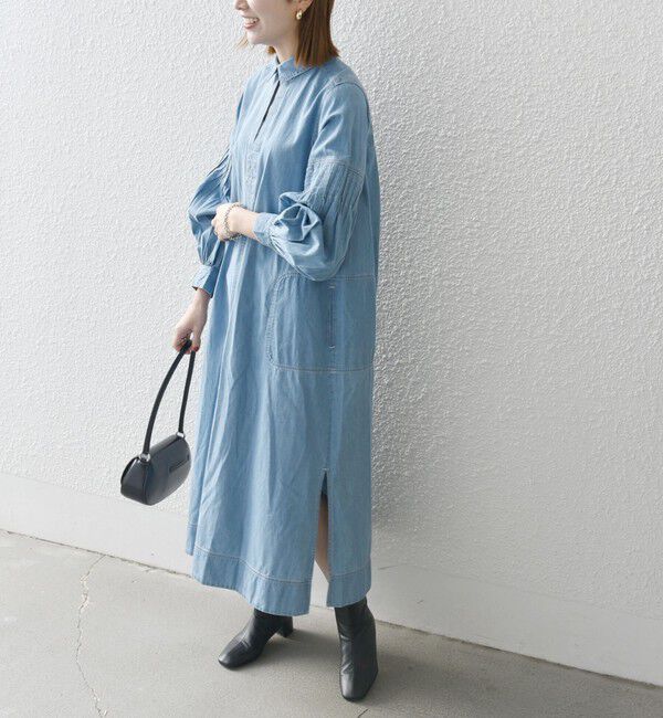 SHIPS any「SHIPS any: ライトオンス デニム オープンカラー テントライン ワンピース」|ワンピース|