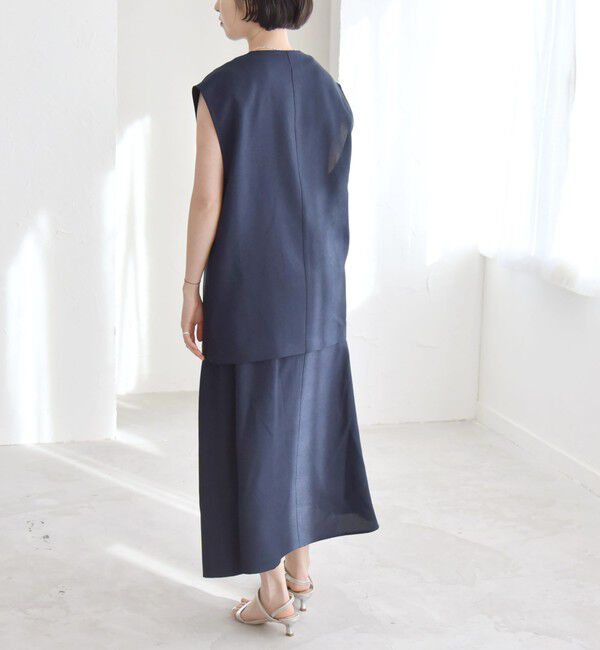 quaranciel「quaranciel:〈洗濯機可能〉Vネック ジレ＆フレア スカート セットアップ」|フレア|