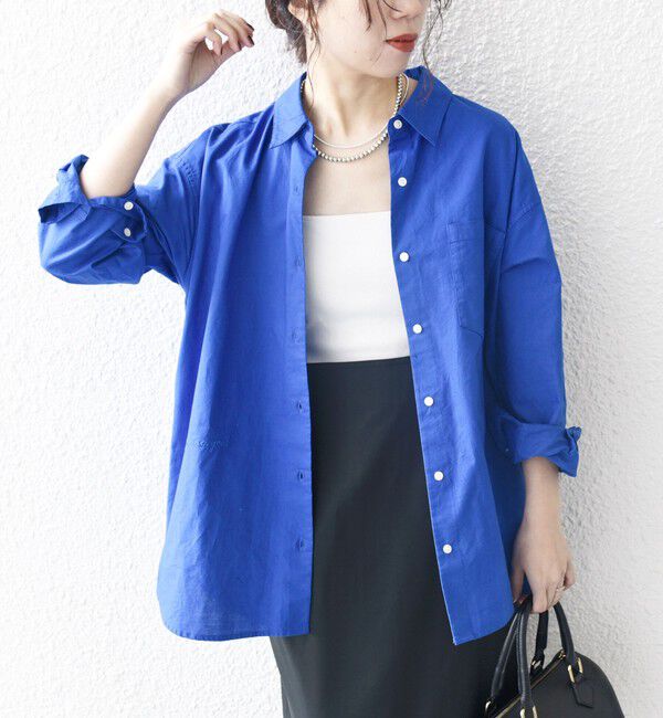 SHIPS any「SHIPS any:〈洗濯機可能〉コットン レギュラーカラー 刺繍 シャツ」|シャツ・ブラウス|ブルー