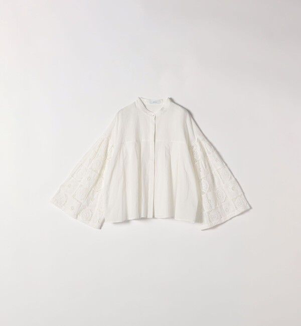 SHIPS any「SHIPS any:〈手洗い可能〉パッチワーク レース スリーブ バンドカラー シャツ」|シャツ・ブラウス|