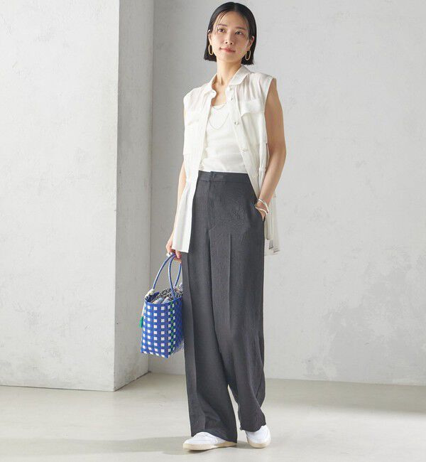 SHIPS for women「〈接触冷感/吸水速乾〉アセテート ワッシャー ウエスト デザイン パンツ」|スラックス|