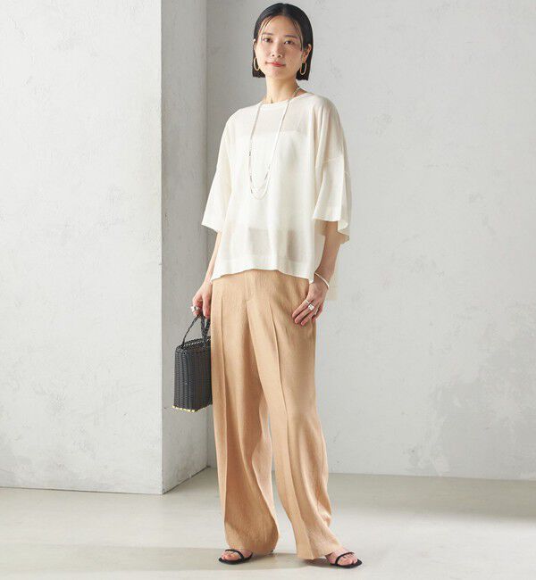 SHIPS for women「〈接触冷感/吸水速乾〉アセテート ワッシャー ウエスト デザイン パンツ」|スラックス|