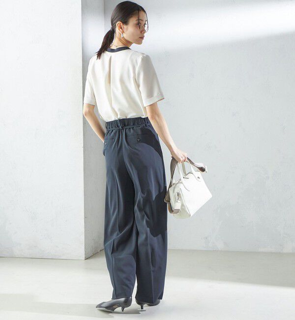 SHIPS for women「〈手洗い可能〉パイピング キーネック 半袖 ブラウス」|シャツ・ブラウス|