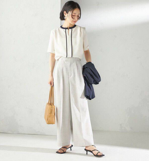 SHIPS for women「〈手洗い可能〉パイピング キーネック 半袖 ブラウス」|シャツ・ブラウス|