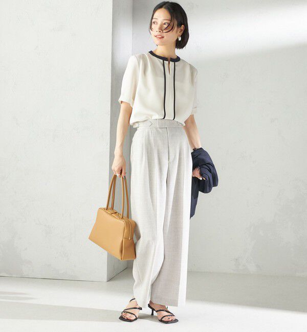 SHIPS for women「〈手洗い可能〉パイピング キーネック 半袖 ブラウス」|シャツ・ブラウス|