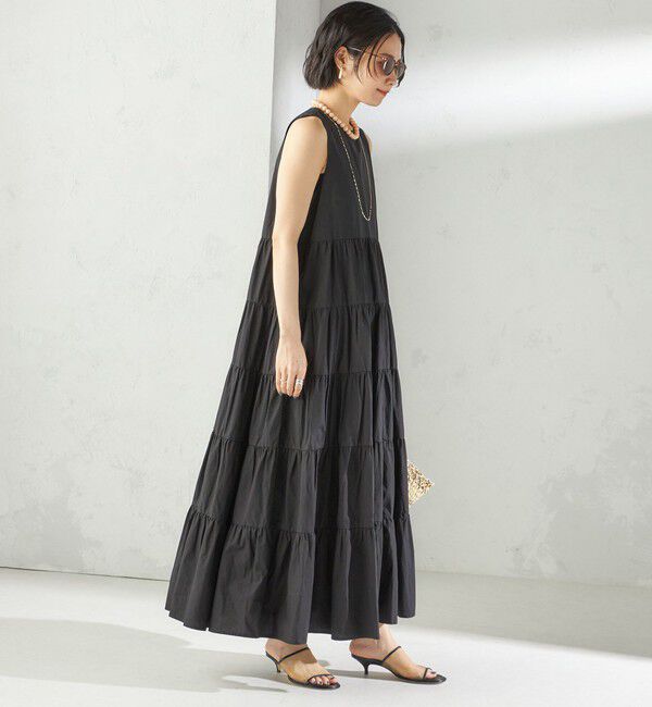 SHIPS for women「〈手洗い可能〉Fanaka:ポプリン ティアード ロング ワンピース」|ワンピース|