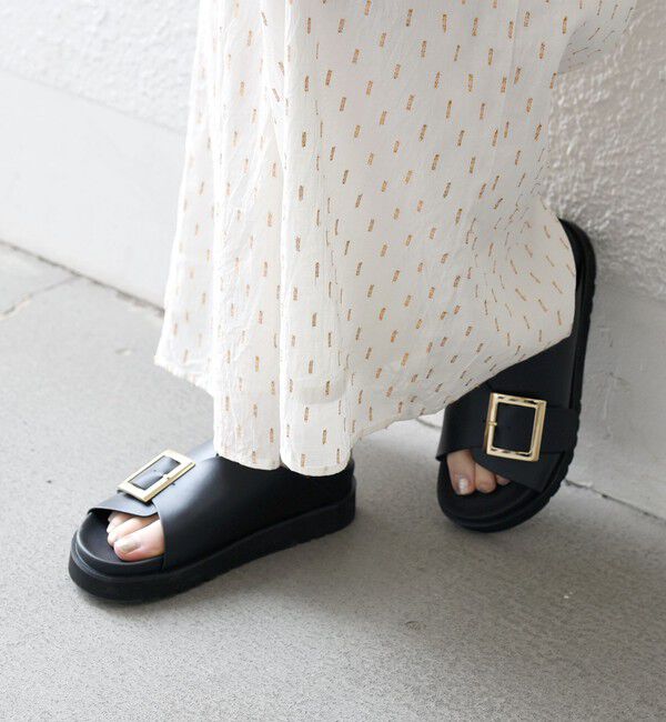 SHIPS any「SHIPS any: バックル ベルト プラットフォーム サンダル」|サンダル|ブラック